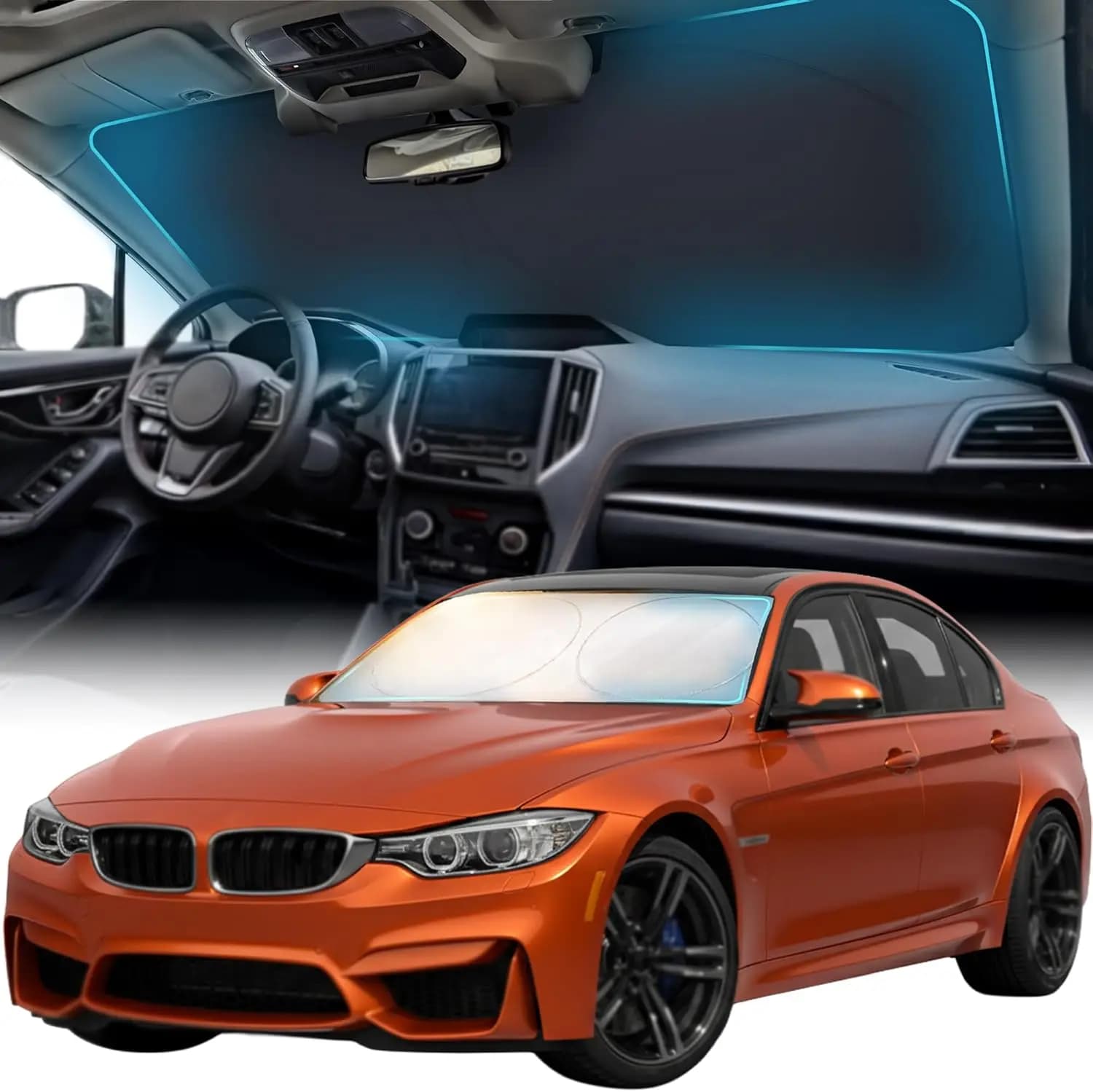 Parasole per Parabrezza Auto, Poliestere Riflettente 240T, Protezione UV e dal Calore, Pieghevole con Borsa per il Trasporto