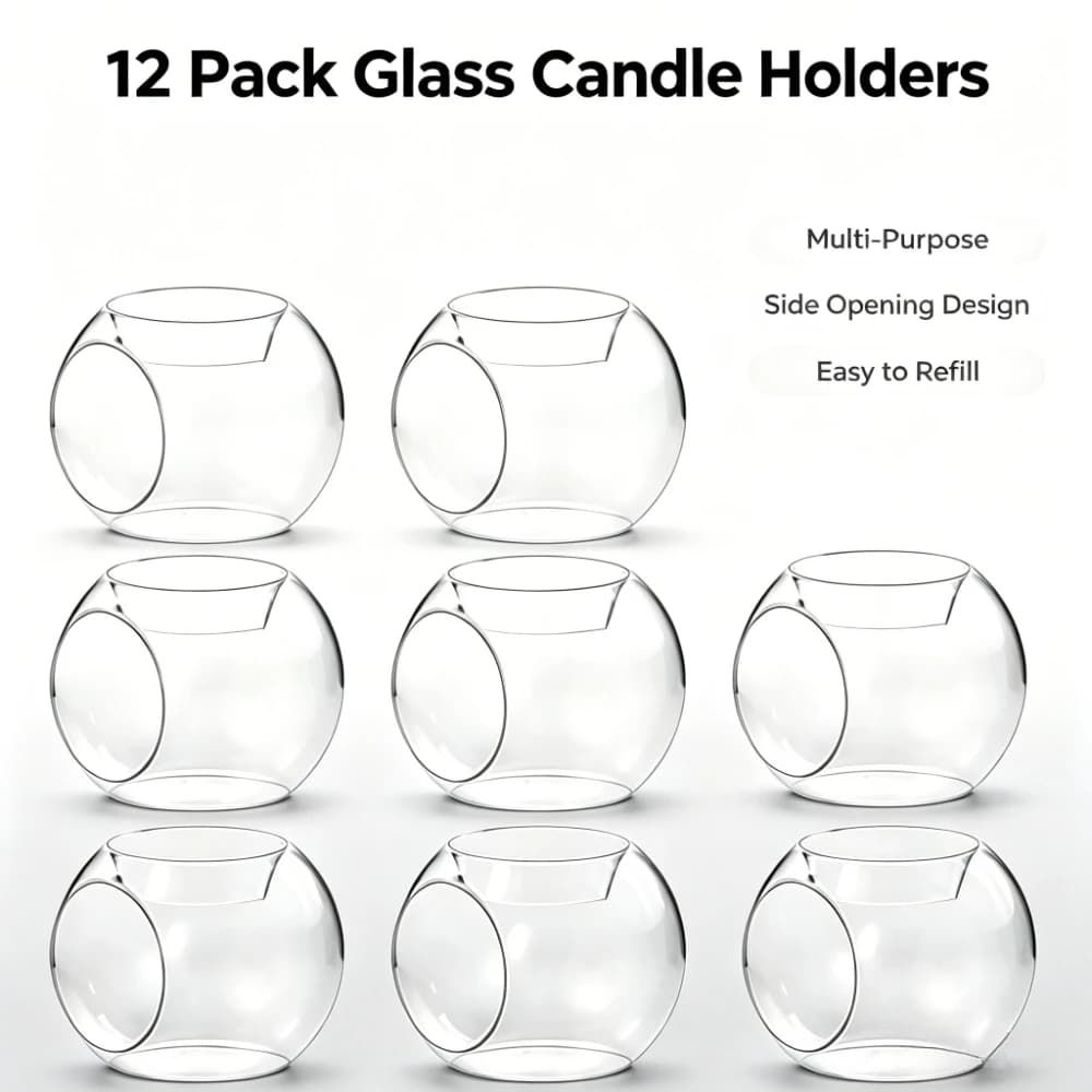 6/12pcs Glass Round Hollow Candle Holder Clear Tealight Holders with Side Opening Romantic Table Decor for Wedding Party Home