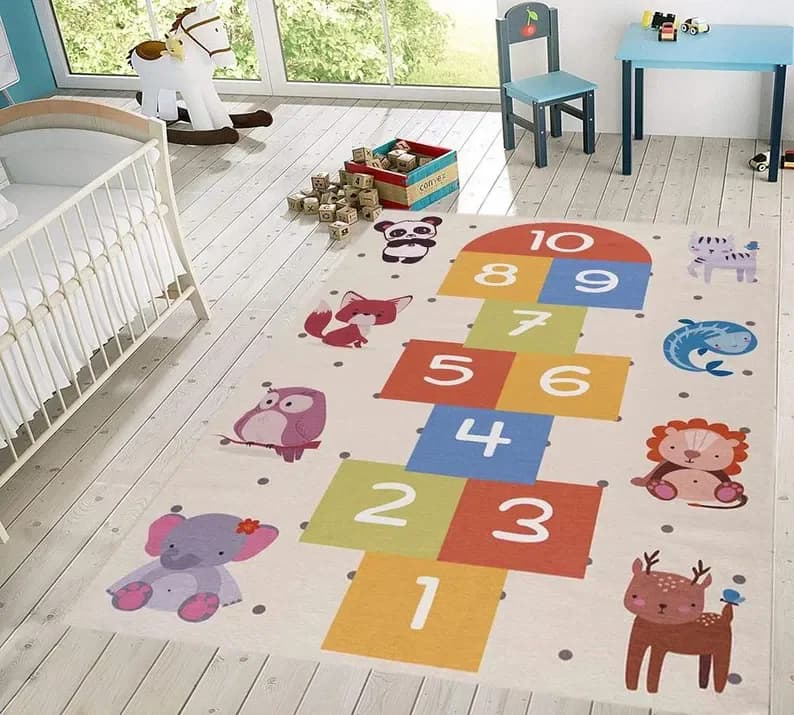 Tappeto per Bambini Antiscivolo, Tappetino da Gioco per Asilo Nido, Decorazione per Cameretta, Tappeto Educativo con Forme, Numeri e ABC per Bambini, Tappeto per Stanza dei Giochi, Tappeto per Camera da Letto di Bambini e Bambine