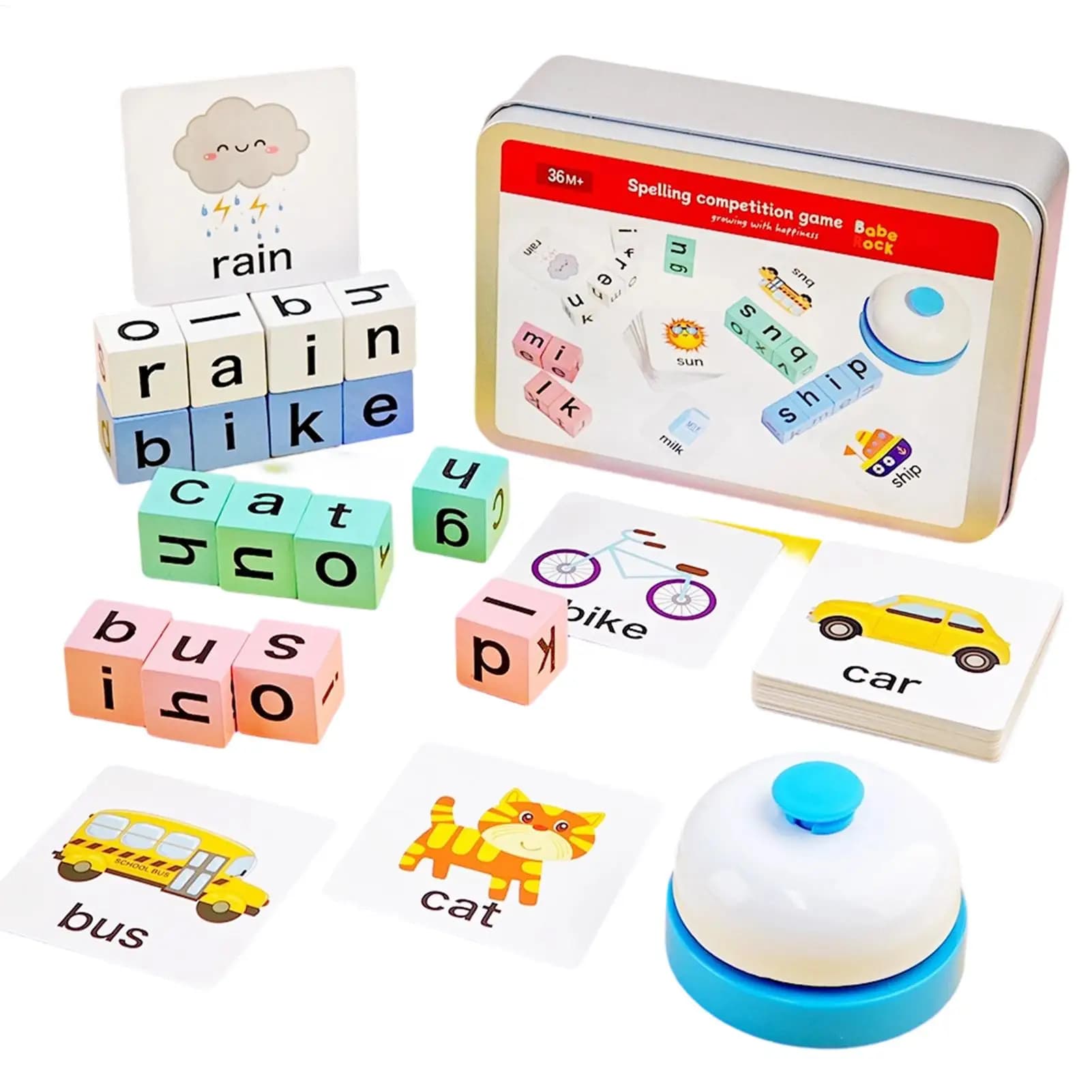 Nuovi Giochi di Ortografia con Blocchi di Legno, Puzzle e Carte Flash per Bambini dai 3 Anni in Su, per Casa, Aula, Scuola Materna e Feste