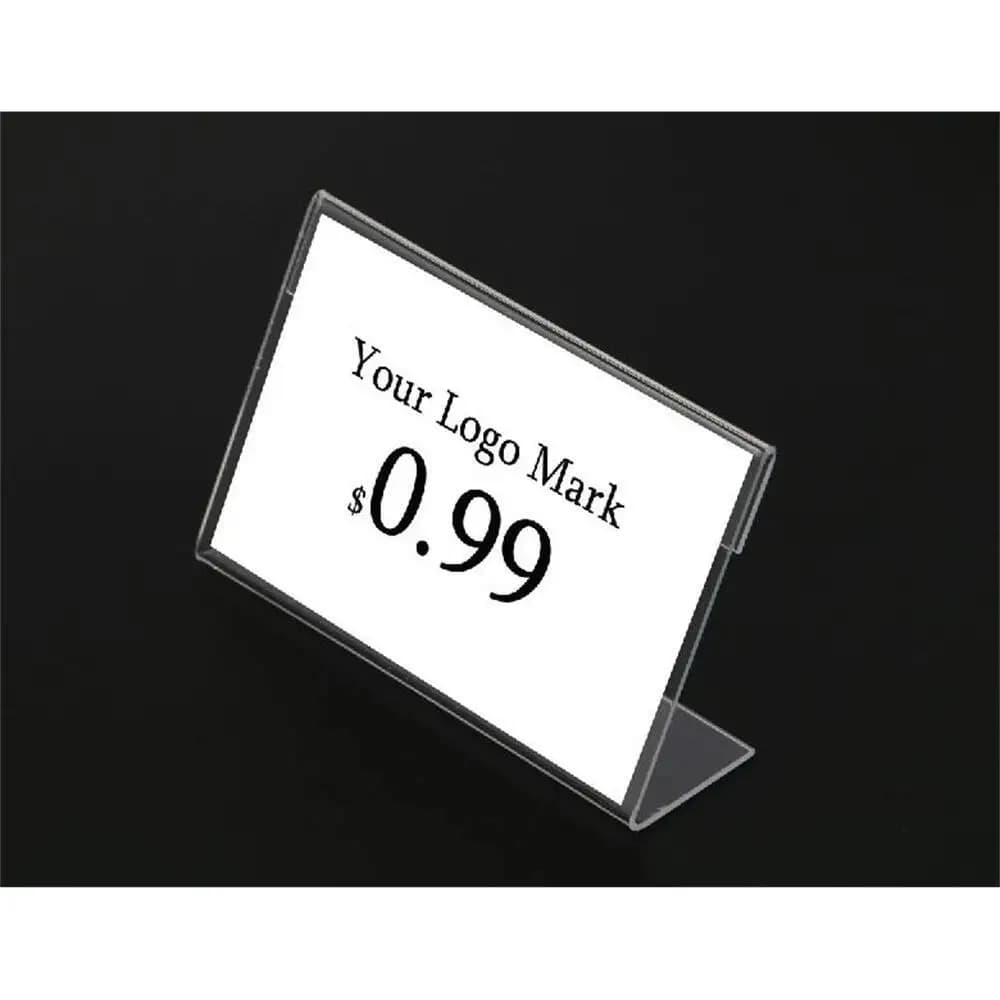 100 pezzi 6X9 cm cornice trasparente tavolo in plastica cartello cartellino del prezzo etichetta display carta promozione titolari di carta piccoli supporti a forma di L