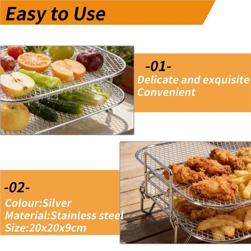 ABGP-2-Layers Air Fryer Grilling Rack Air Fryer Stainless Steel Grilling Rack For 4.2-5.8QT Air Fryer Kitchen Oven Steamer Cooke