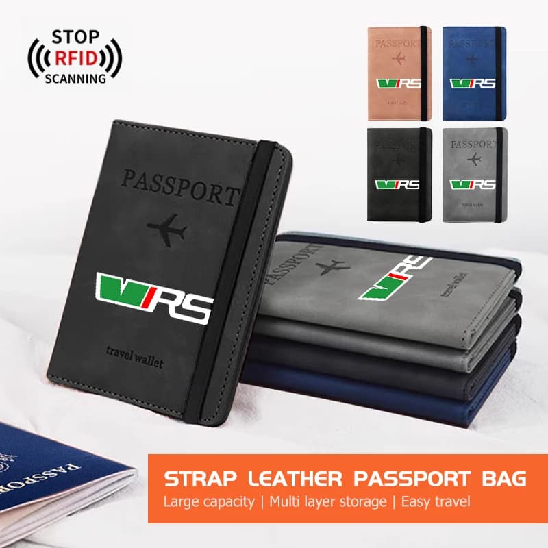 Leather Strap Passport Bag RFID Travel Wallet Card Ticket Holder For Skoda Superb Derivative Karoq Kamiq MK3 Fabia Rapid Favorit