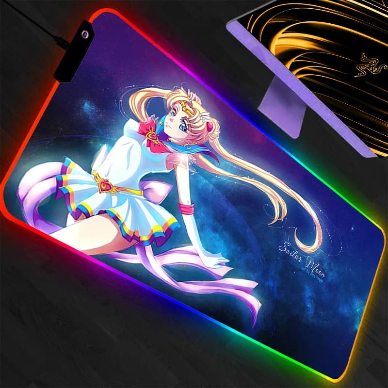 Tappetino per mouse LED Sailor Moon, retroilluminazione per tastiera del computer, tappeto grande per accessori da gioco, tappetino per mouse RGB, tappetino da scrivania per giocatori di PC, anime