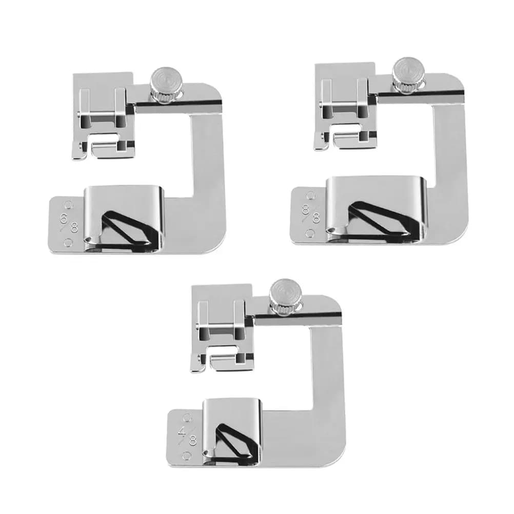 Kit 3 Piedini Pressori per Macchina da Cucire, Piedini in Metallo Arrotolato Versatili per Orlatura di Tessuti Leggeri, Compatibili con la Maggior Parte delle Macchine Domestiche