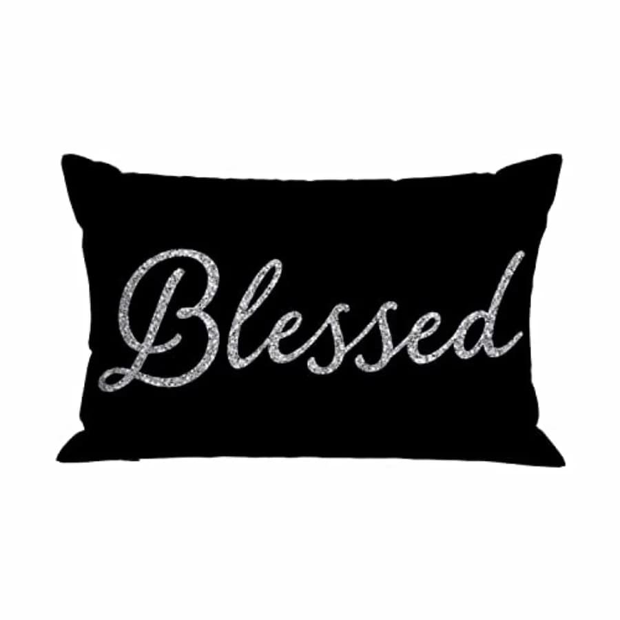 Throw Pillow Case White Highlights Blessed on Black Ground, Waist Lumbar Cushion Cover Sofa Home Decorative Rectangle Oblong 20