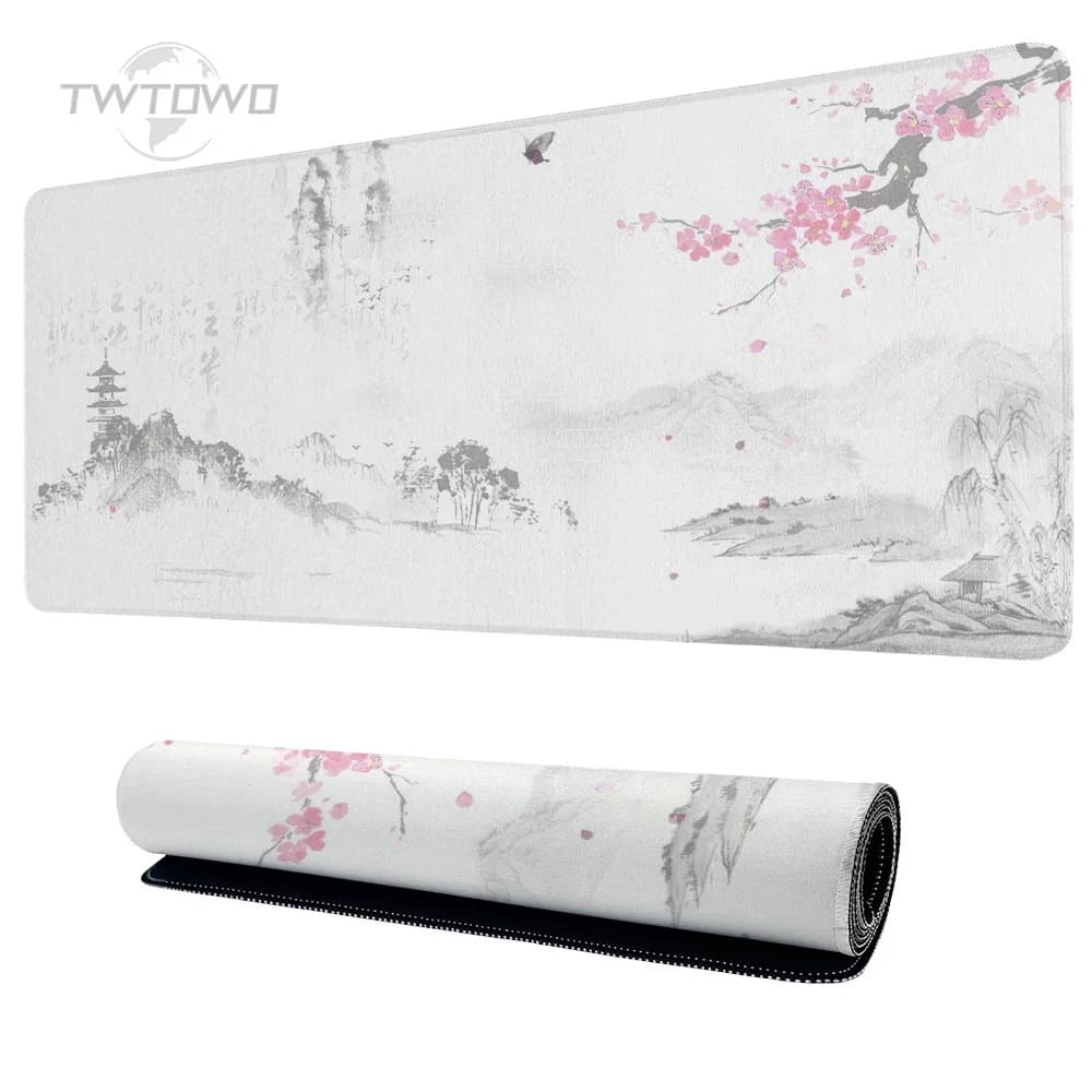 Tappetino per mouse Gamer Pittura a inchiostro Cherry Blossom XL Tappetino per mouse Tappetini per mouse XXL Tappetino per mouse per computer desktop in gomma naturale per ufficio