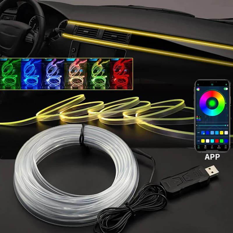 Luce d'atmosfera interna per auto Striscia luminosa a LED ambientale RGB Lampada in fibra ottica USB invisibile Decorazione di rivestimento Supporto Controllo APP