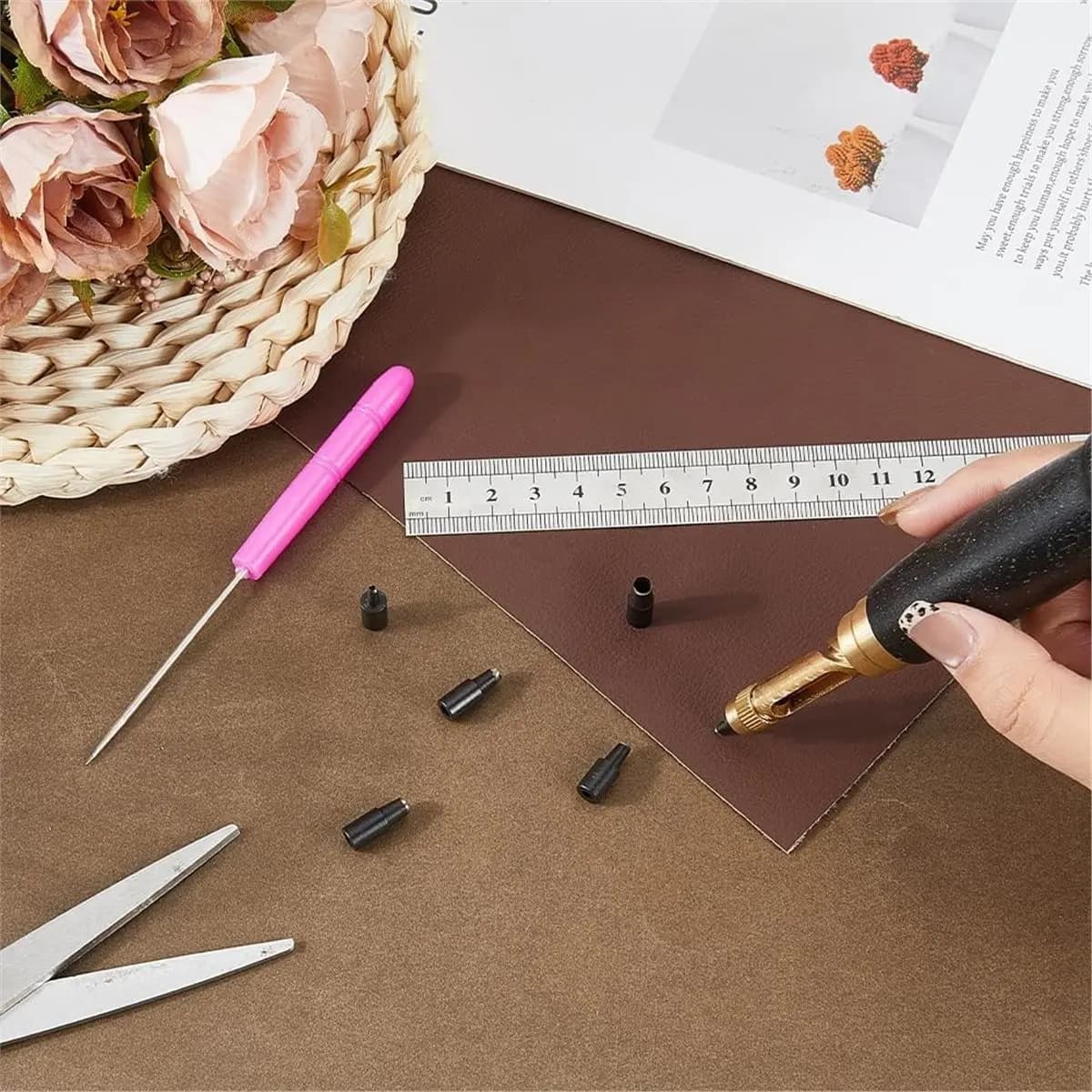 Best of 2026 Punch Handle Belt Hole Puncher Adjustable Automatic Punching Tool with 6 Tips Size or Leather Belt Bag Wristband