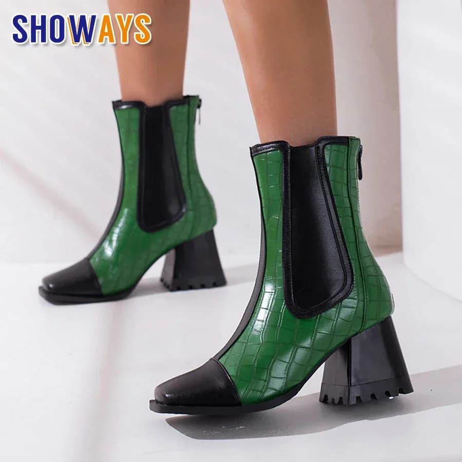 Stivaletti Chelsea verdi autunno inverno donna stivaletti neri in finta pelle di coccodrillo con tacco alto vintage stivaletti con punta quadrata con cerniera da donna