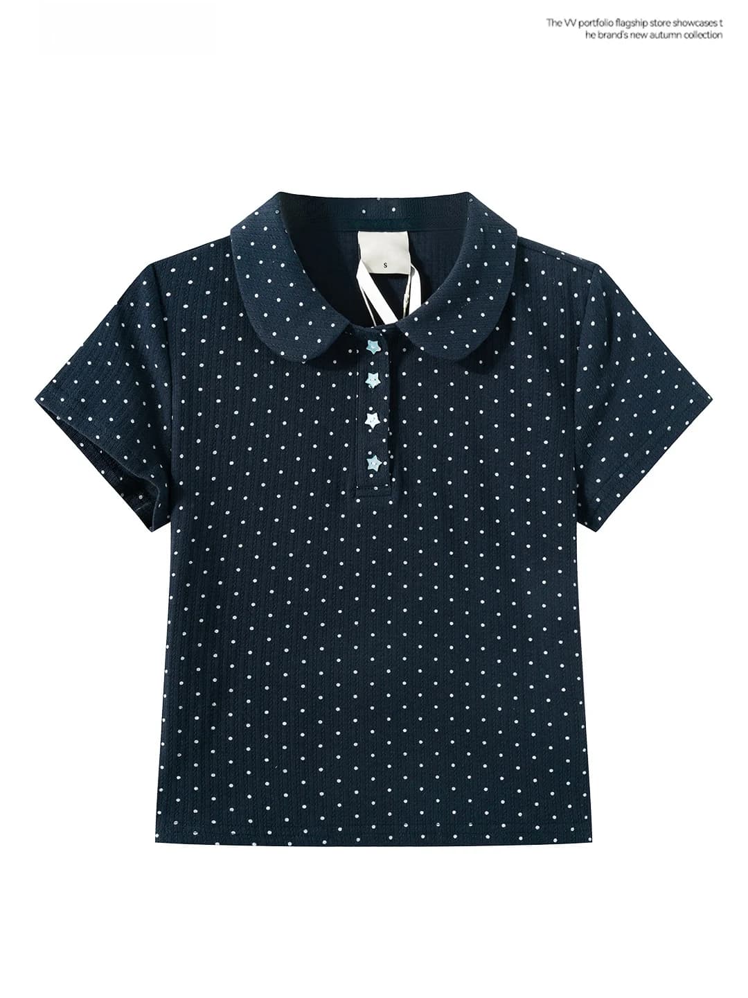 Retro Korean Style High Waist Slim Fit Short Sleeve T-Shirt Women's Doll Collar Top Summer Fashion Commute Classic Polka Dot