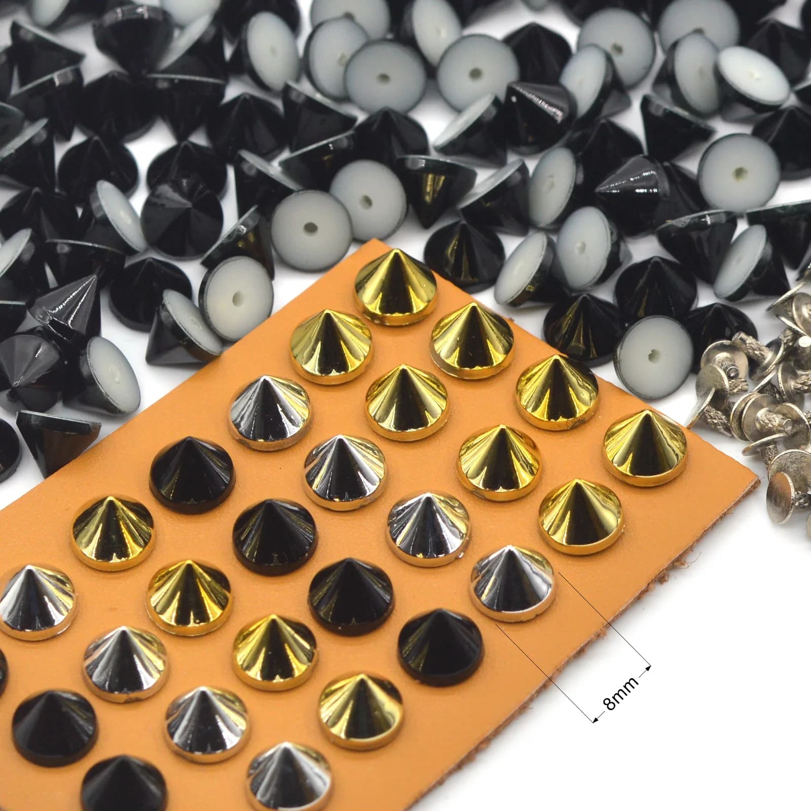 KALASO 50 set 8x6.5mm ABS cono punk rivetti punte per scarpe borsa bottiglia decorazione accessori artigianali fai da te