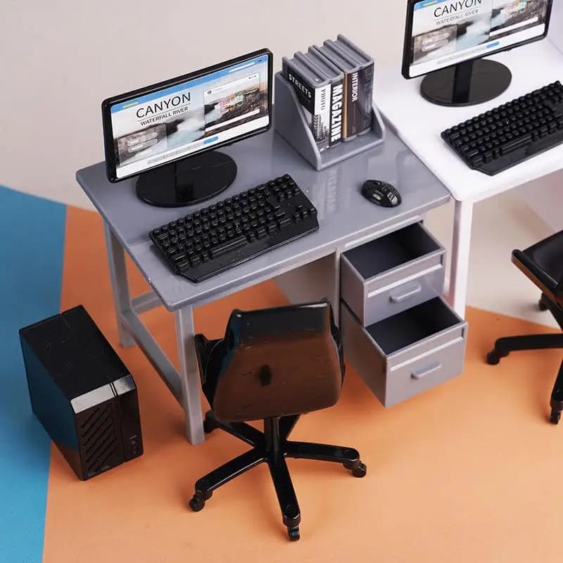 Kit di sedie da scrivania per tastiera per computer in miniatura per casa delle bambole, mobili per sala studio, decorazioni per micro scene