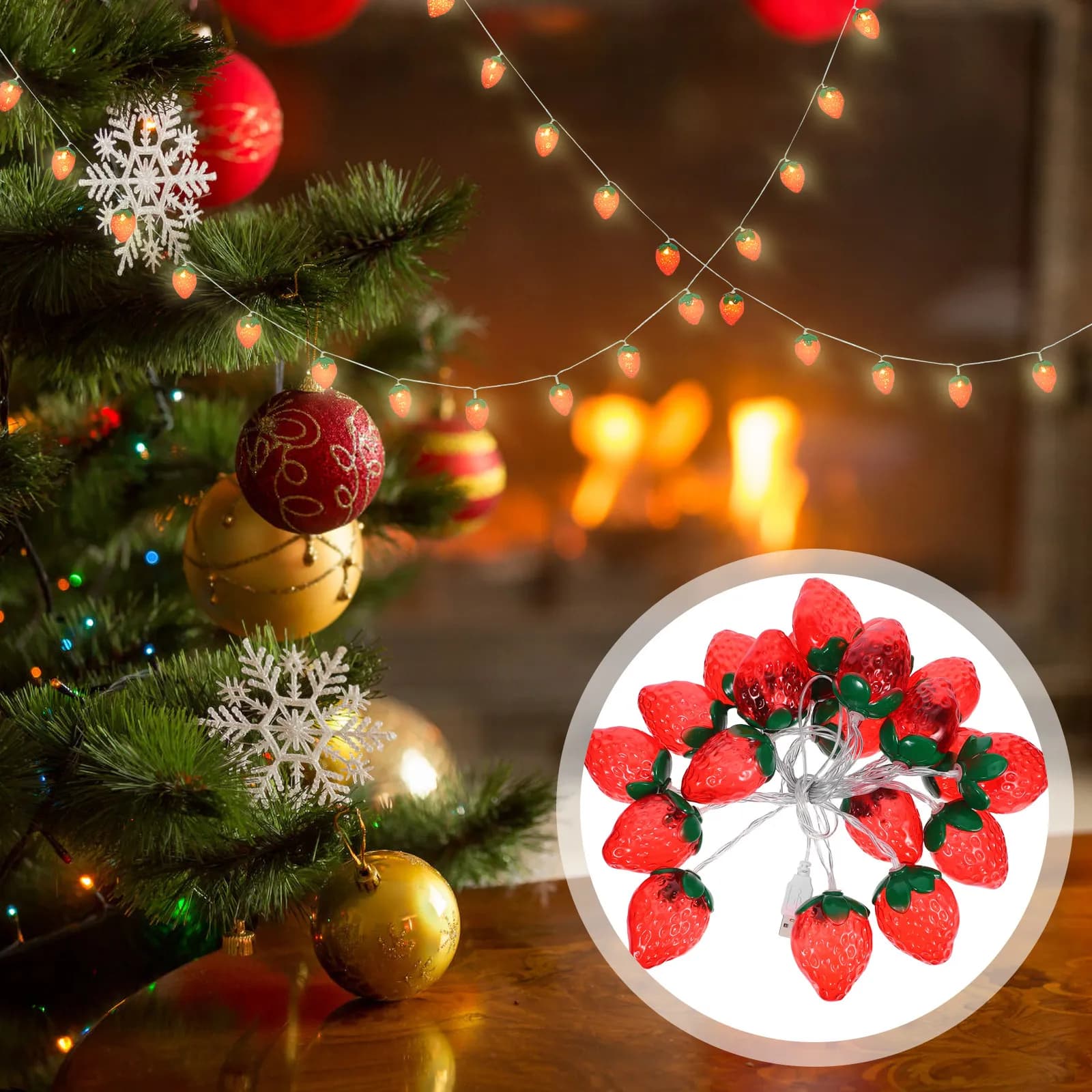 Luci a Stringa LED a Forma di Fragola 10M 20 LED, Luci Fatate per Decorazione Interna ed Esterna, Camera da Letto, Feste, Matrimoni, Lampada d'Atmosfera