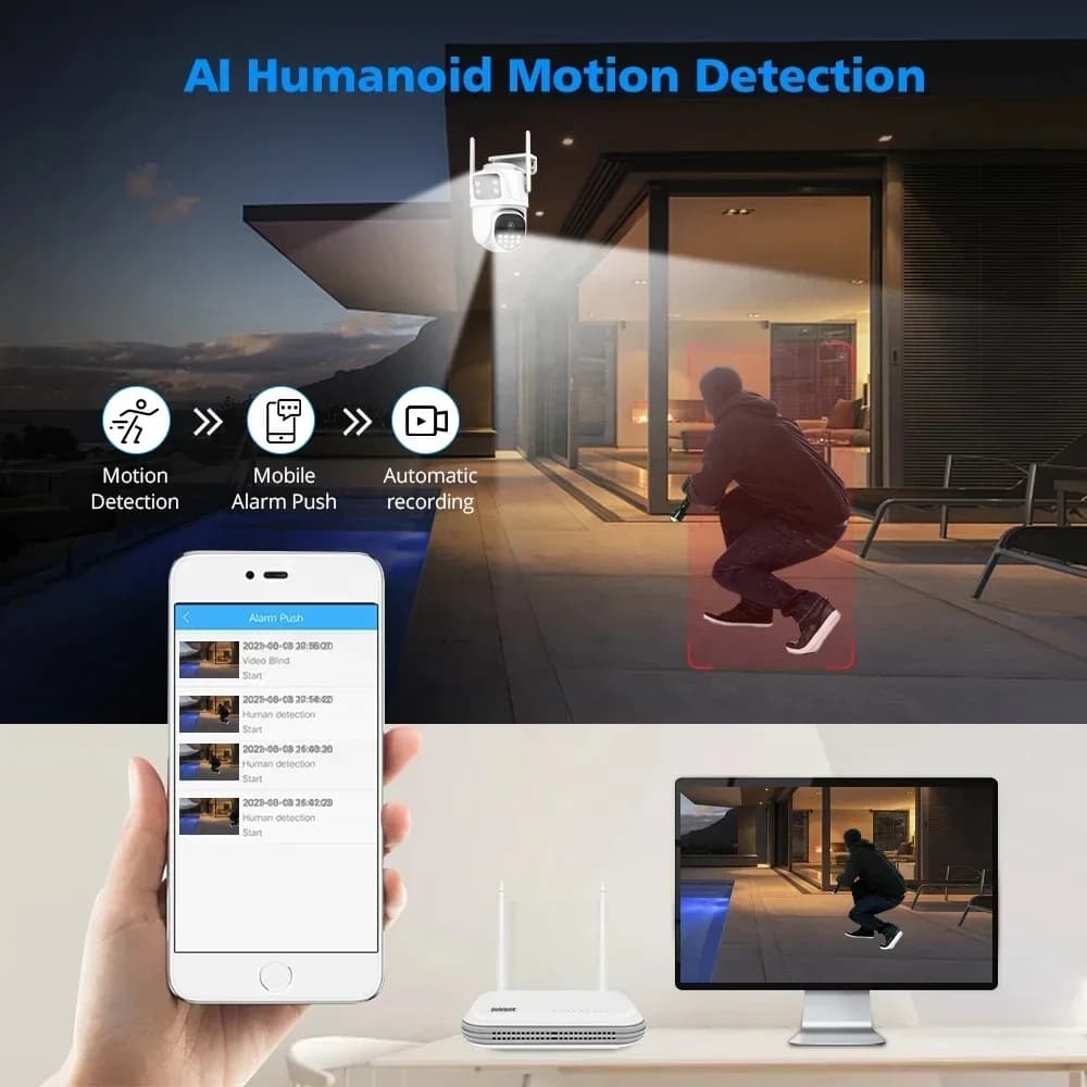 4CH/6CH/8CH Sistema di monitoraggio WIFI PTZ wireless 8MP Audio bidirezionale Protezione domestica Video Sistema di telecamere di sicurezza wireless Kit NVR
