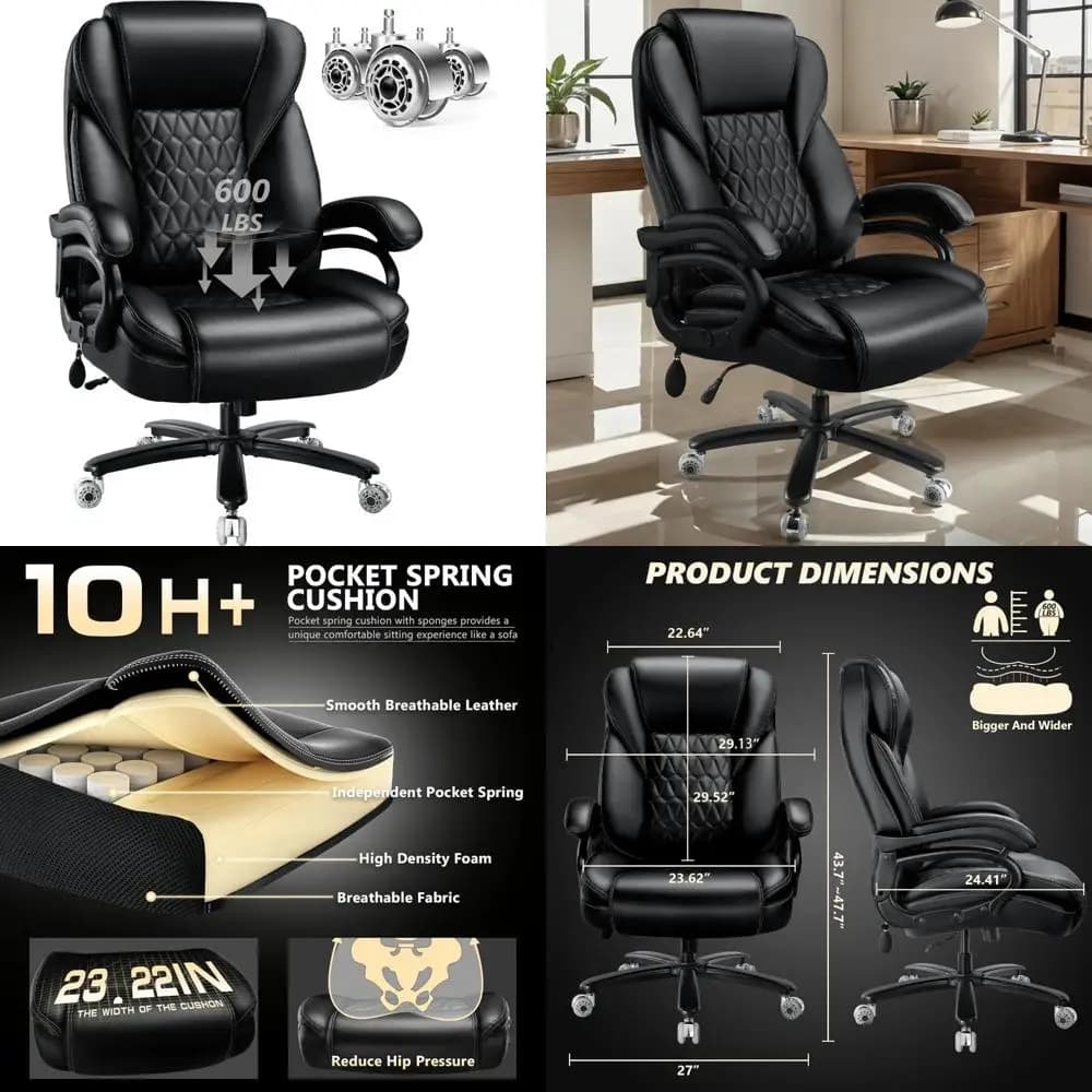 Sedia da ufficio ergonomica con cuscino a molla tascabile grande e alta con supporto lombare regolabile per scrivania direzionale