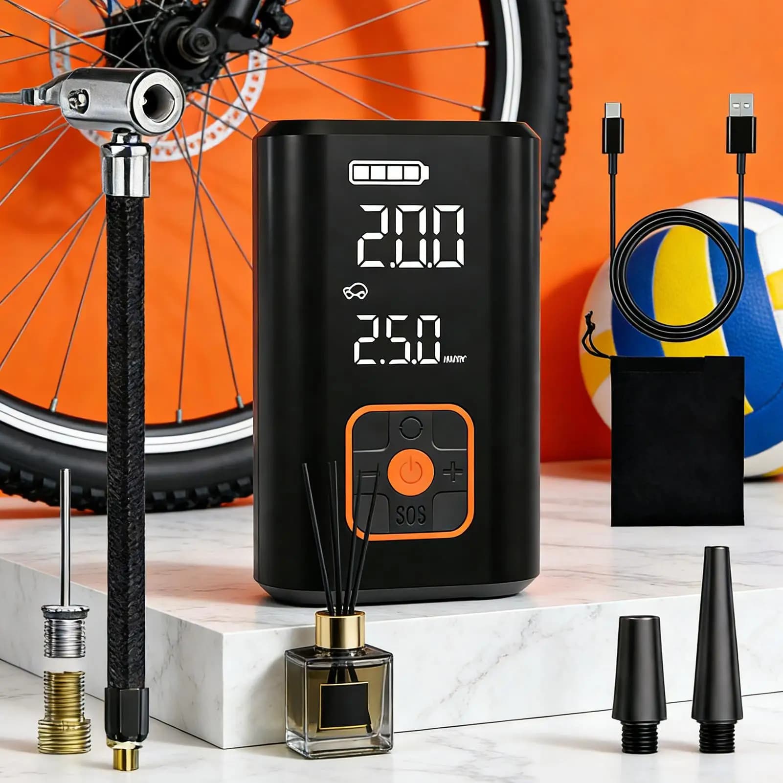 Pompa ad aria ricaricabile con luce LED, gonfiatore automatico per pneumatici alimentato a batteria per camion, bici, moto, palloni gonfiabili