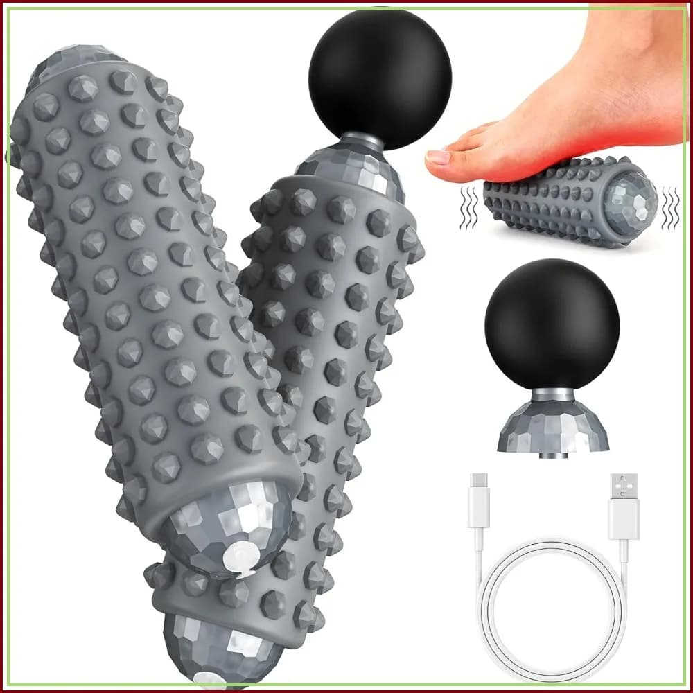 Mini Electric Roller Massage 4 Speed, Vibrant Massage 2-in-1 in Sfera and Pistola for Muscle Lift, Stackable Heads, Rechargeable, Grey