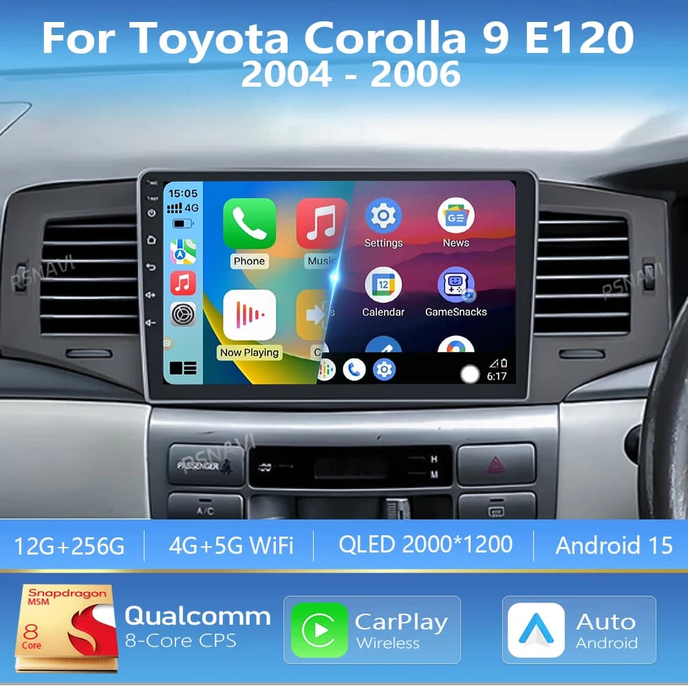 Android 16 Carplay Auto Car Multimedia Radio Player For Toyota Corolla 9 E120 2004-2006 WIFI+4G Autoradio Stereo 2Din Head Unit