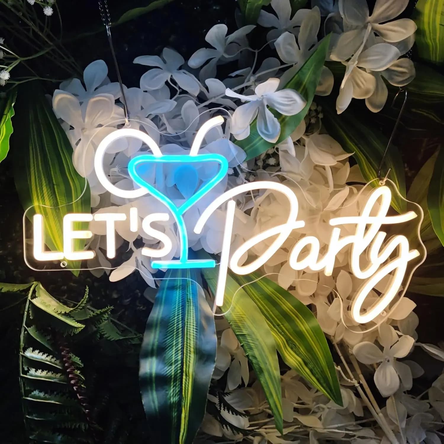 Insegna da parete al neon dimmerabile Let's Party Luci al neon per cocktail Bar Pub Man Cave Beach Decorazioni per feste di matrimonio Estetica Disegna regali