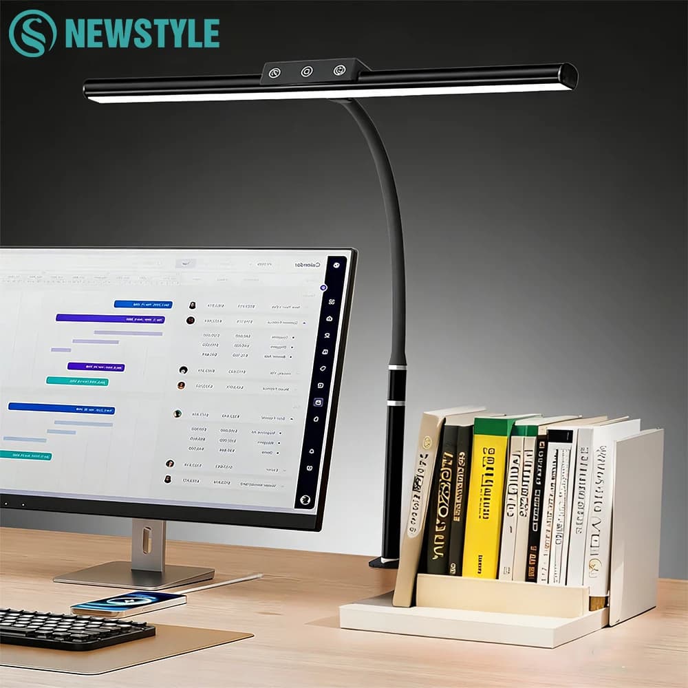 24 W Double Head LED Clip Table Lamp With Remote Control 5 Colors 5 Brightness Flexible Lamp for Home Office Cwan Neck Care