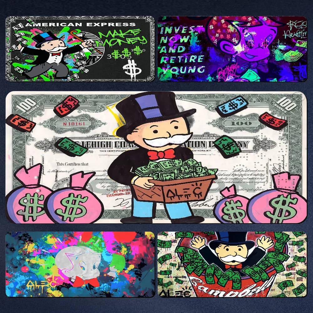 Dollar Alec Monopoly Fashion Luxury Custom Leather Natural Rubber Mouse Mat Sizes Game Keyboard Mat for Players