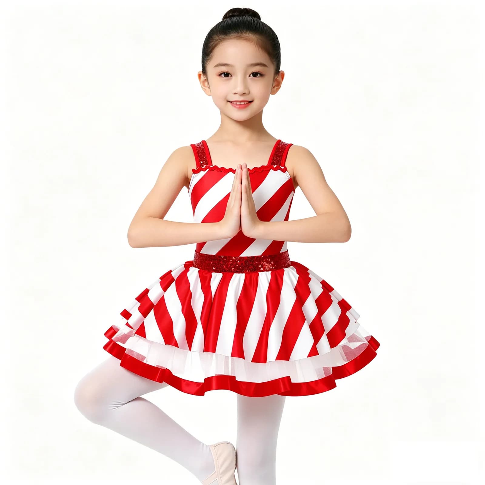 Costume da ballo natalizio per bambina, bastoncino di zucchero, body da Babbo Natale, vestito con paillettes, pattinaggio su ghiaccio a righe, pattinaggio a rotelle