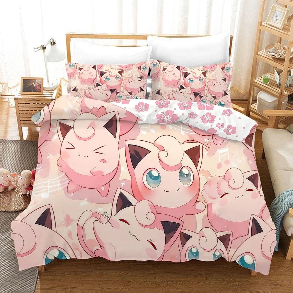 Set di Biancheria da Letto Pokemonzd, Copripiumino 3D Anime Pikachu, Set di Lenzuola in Poliestere, Set Copriletto Trapuntato, Piumino per Bambini