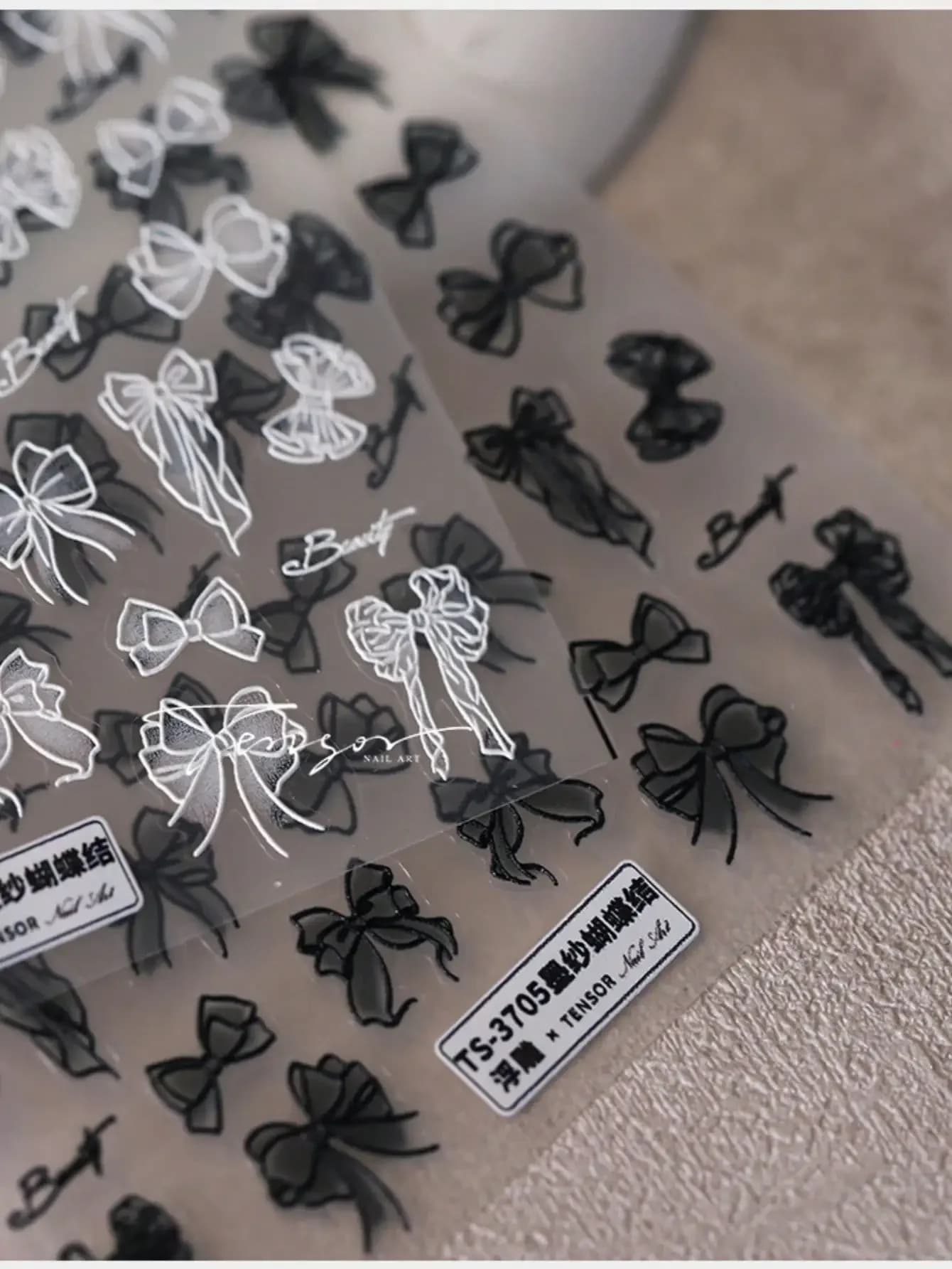 3D Embossed Black & White Lace Bow Nail Art Stickers - Self-Adhesive, Cartoon-Themed Decals For Diy Manicures, Phone Cases & Journals Nails Nail Supplies