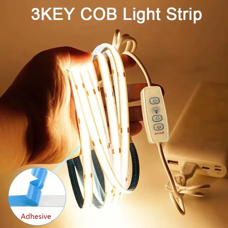 Striscia LED COB USB 5V Dimmerabile, 320 LED/m, Nastro LED Flessibile Autoadesivo per Cucina, Armadi, Specchi, Camera da Letto