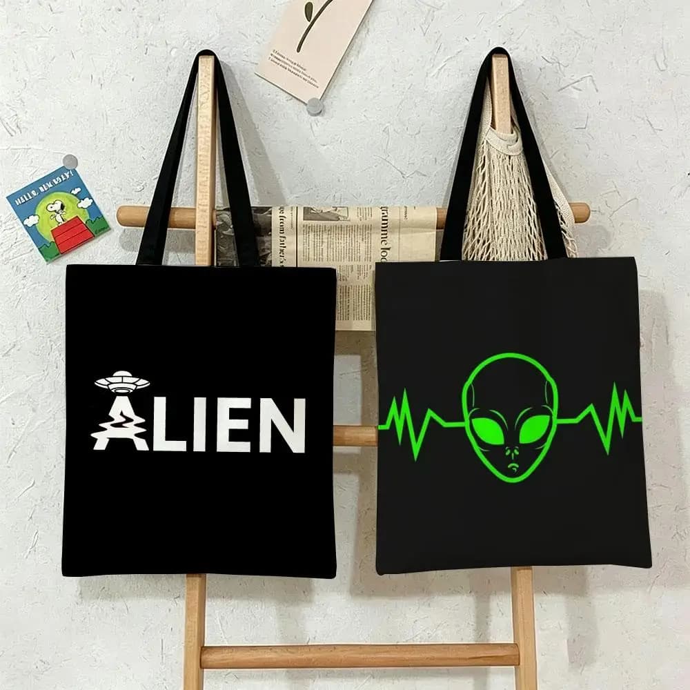 Green Alien UFO Aesthetic Storage Bags are suitable for school, shopping, travel, work, and grocery shopping