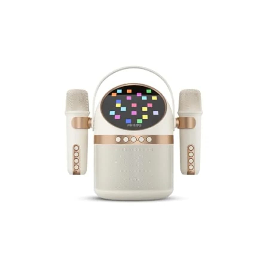S2508 Portable Karaoke Machine, Party Bluetooth Speaker with 2 Karaoke Microphones, 7 H Battery, Multi-Colored Light Modes with