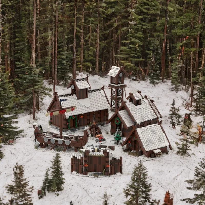 Set di blocchi da costruzione Moc da 3158 pezzi: villaggio vichingo invernale, tema innevato, fai da te creativo, edizione limitata