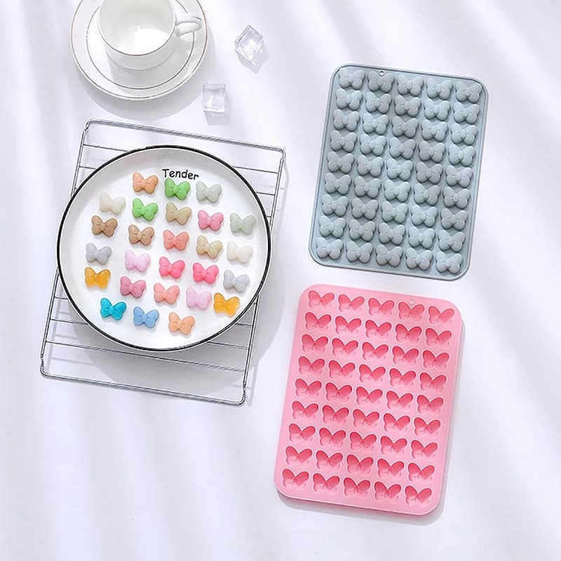 1 pz 45-cavità arco caramelle gommose stampi antiaderente farfalla cravatta in Silicone per Gummies fai da te gelatina di cioccolato vassoio di ghiaccio
