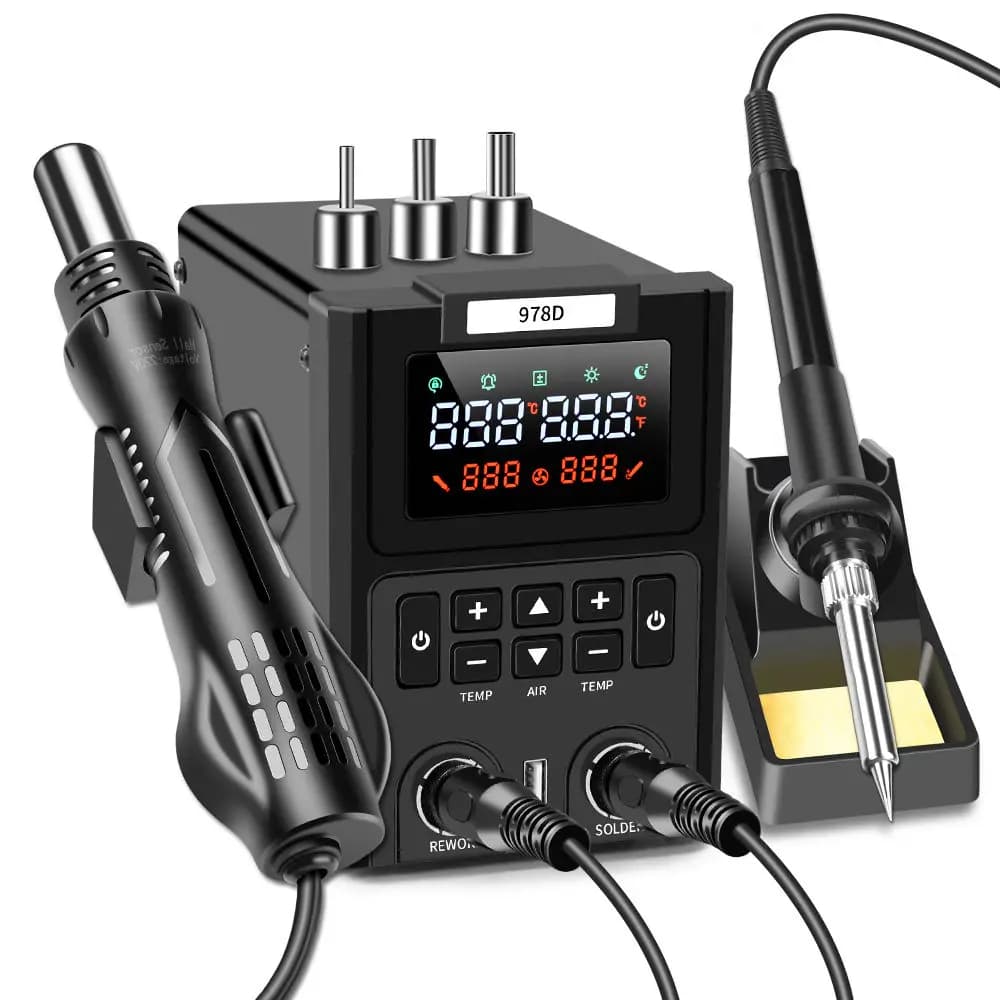 Dual LED Digital Displayings Hot Air Heat Gun and Soldering Iron 2-IN-1 SMD Rework Station for Soldering and Desoldering