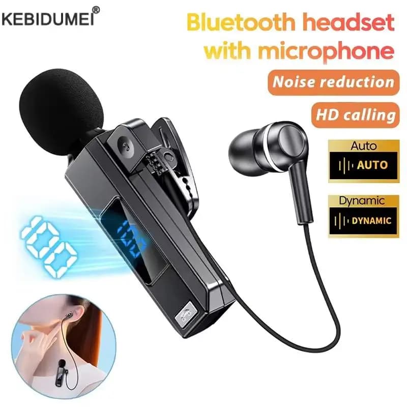Bluetooth 5.5 headphones with clip for collar Wireless earphones with microphone HD callers with noise cancellation Sports hifi headphones