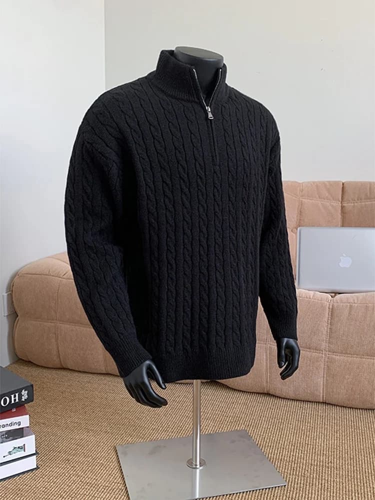 Maglione da Uomo Lavorato a Maglia Invernale a Collo Alto, in Filato Ritorto, Stile Cleanfit, a Maniche Lunghe