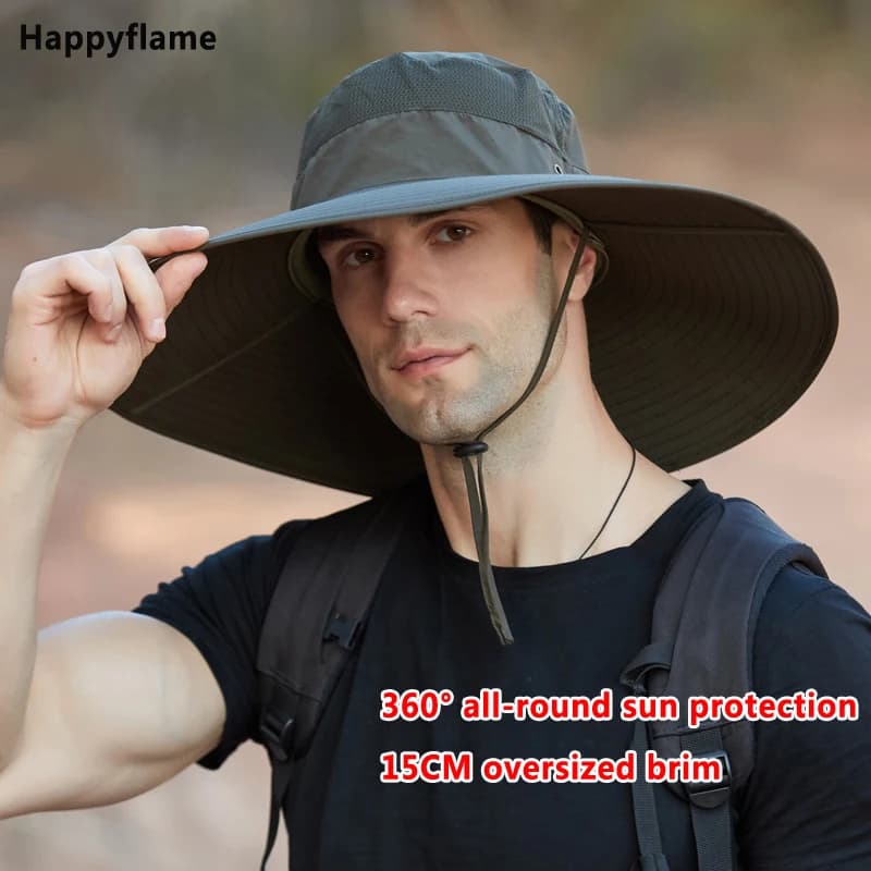 Cappello da pescatore a tesa larga grande da 15 cm da uomo caldo Cappello da sole impermeabile per esterni Cappello da alpinismo Cappello Panama di moda Cappelli da pesca unisex