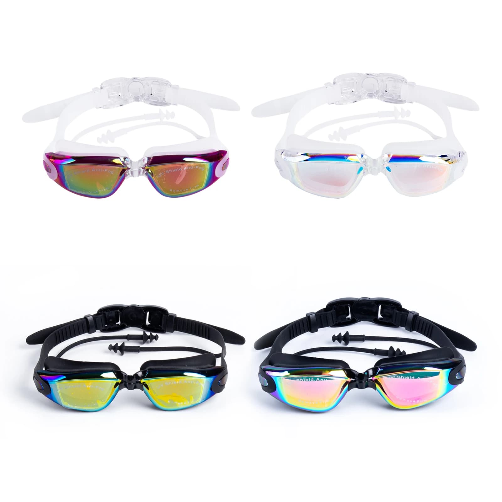Mirrored Laser Swimwear for Adults with Ear Caps, Anti-fog Swimming Glasses with Protection, Loss-proof Comfort for Men and Women