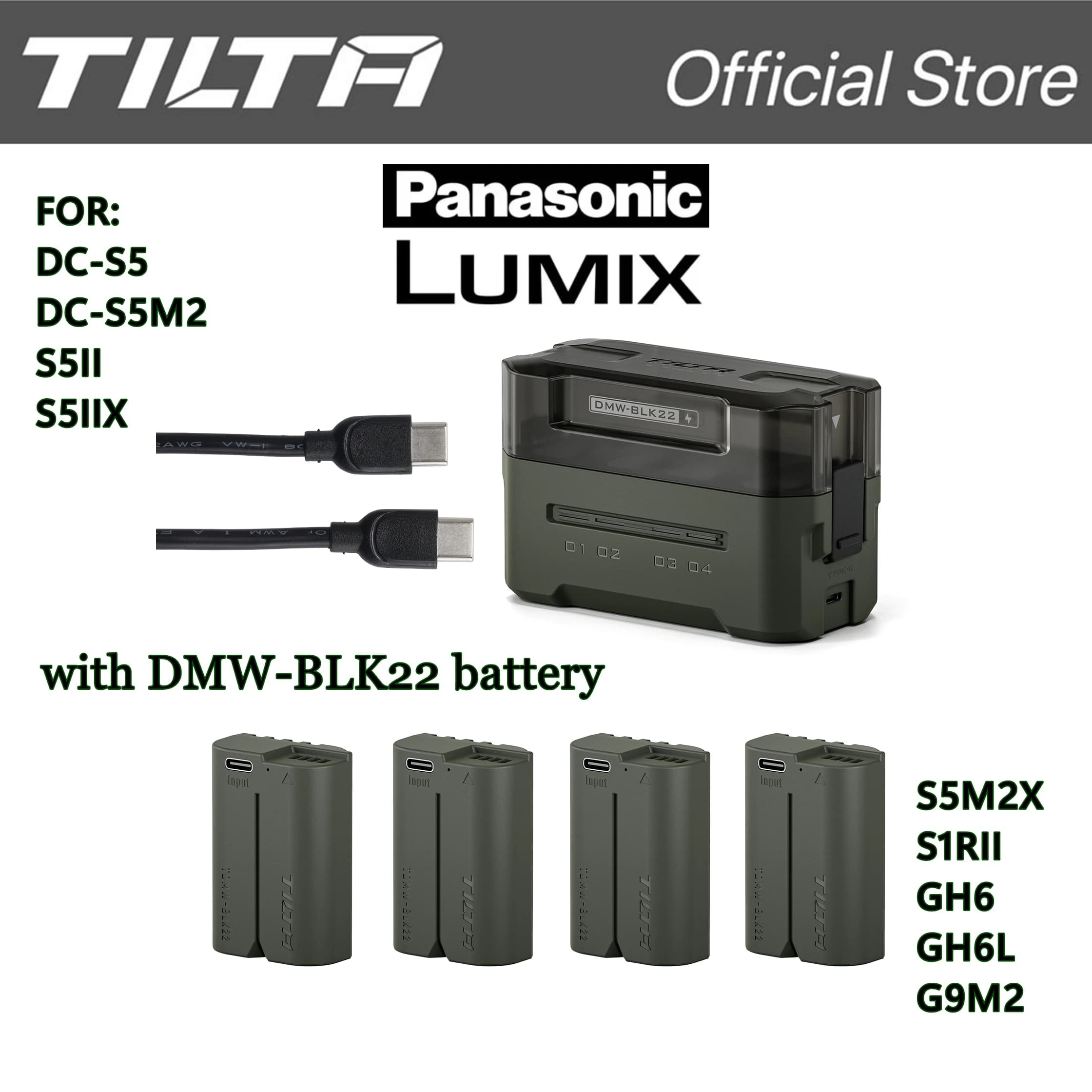 TILTA DMW-BLK22 Battery 2400mAh Portable Charging Station (4 Channel) for Panasonic S2RII, GH6, GH6L, GH5II, G9M2, S5M2, S5ll