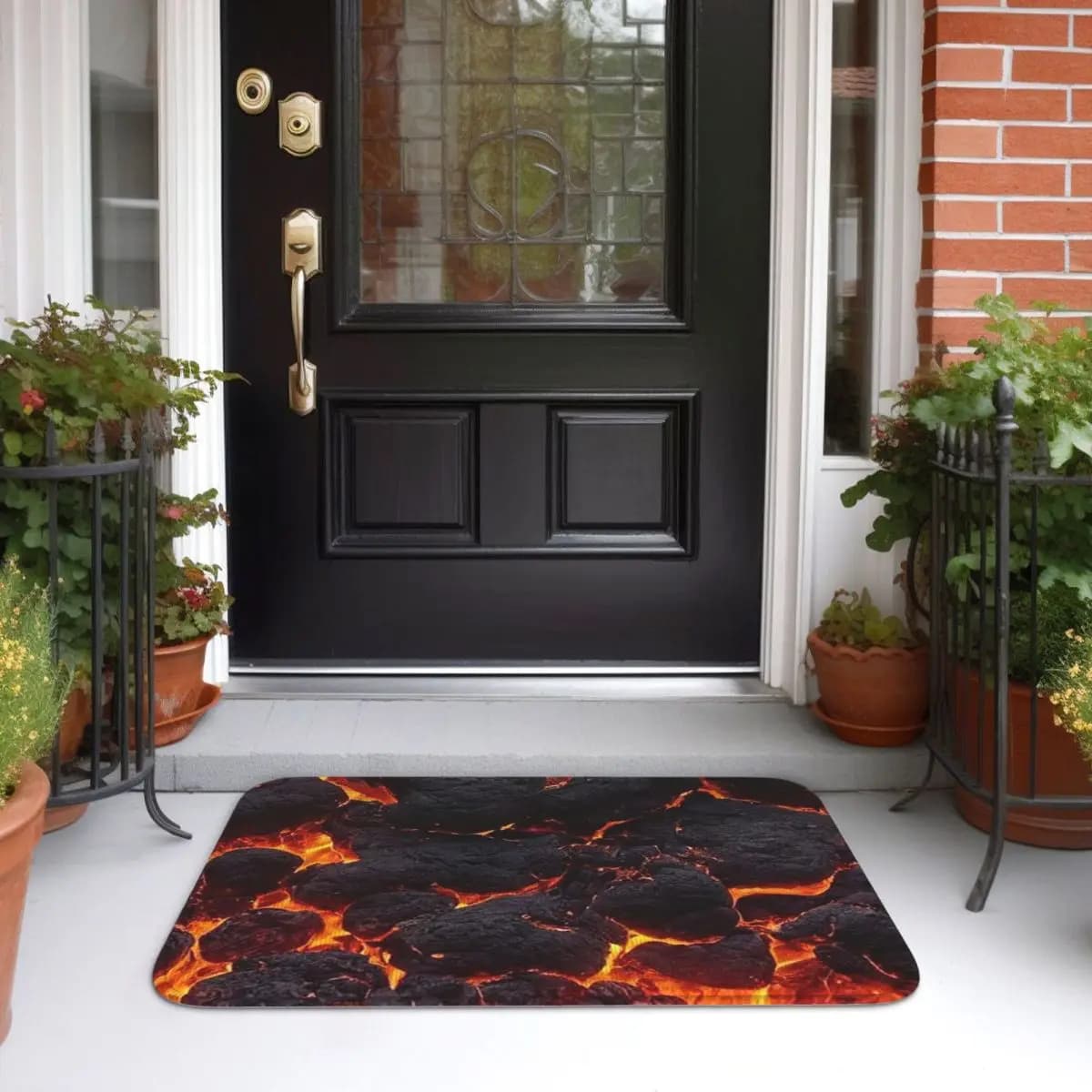 Tappetino Antiscivolo per Ingresso Cucina e Casa, Design Vulcano e Lava, Tappeto per Balcone