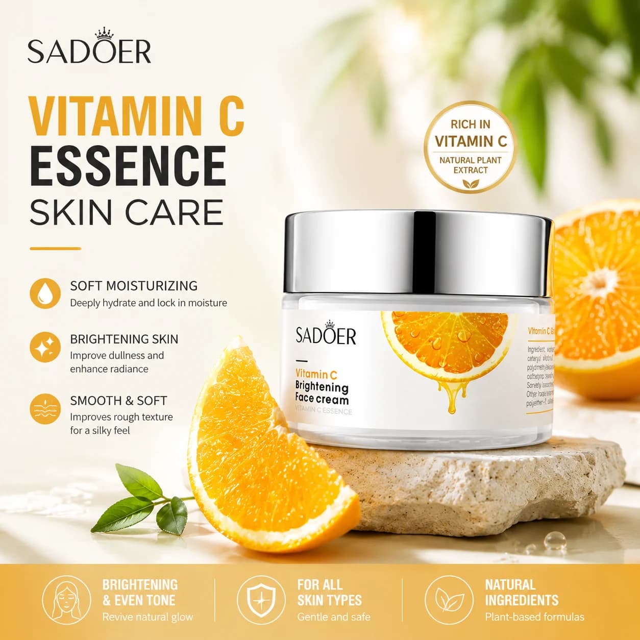 Vitamin C face cream, smooths and refines wrinkles, anti-aging, rejuvenates, hydrates and moisturizes, whitens, removes wrinkles