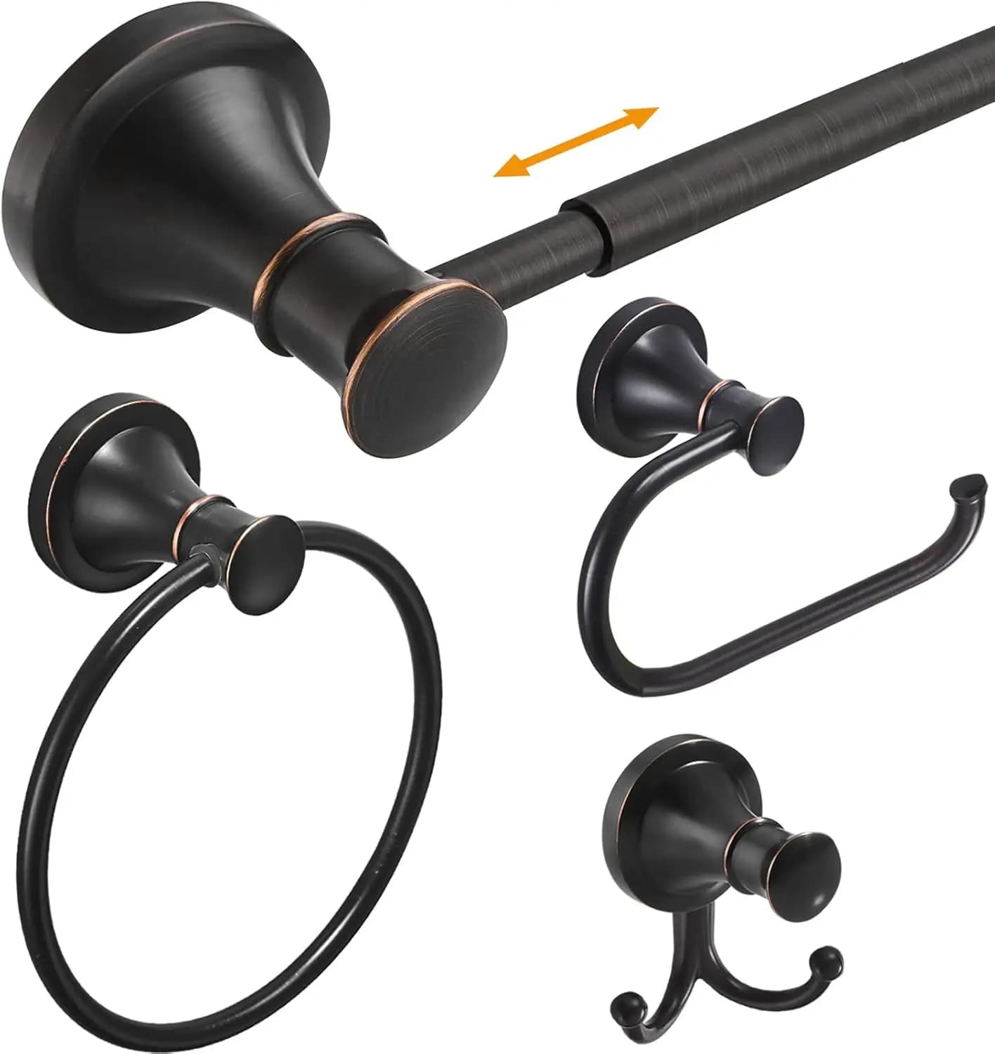 Set da bagno in bronzo lucidato a olio da 4 pezzi con portasciugamani regolabile, anello, portarotolo e doppi ganci