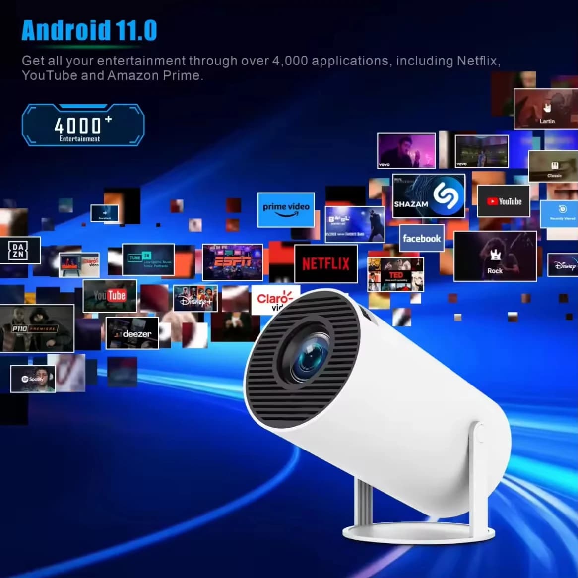 Proiettore Smart 4K Android 11 HY300 Wifi6 290ANSI Bluetooth 1080P 1280*720P HD Cinema Teatro all'Aperto Mini Proiettore Portatile