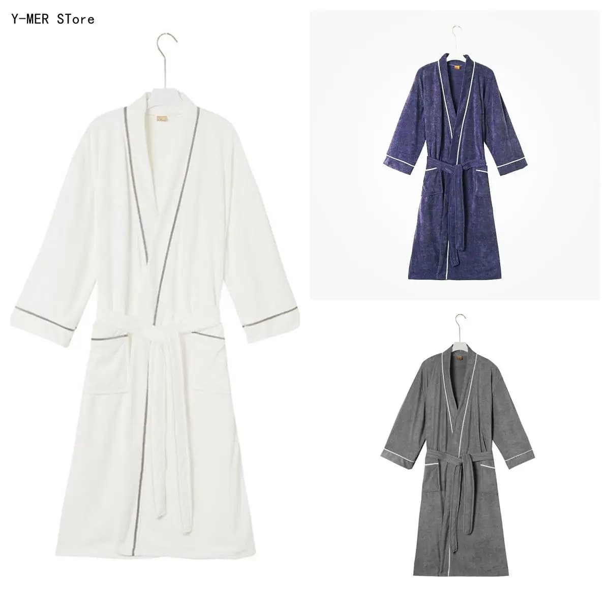 Men Women Terry Towelling Bathrobe Plus Size Long Couple Robe Absorbent Breathable Hotel Dressing Gown Nightgown Pajamas