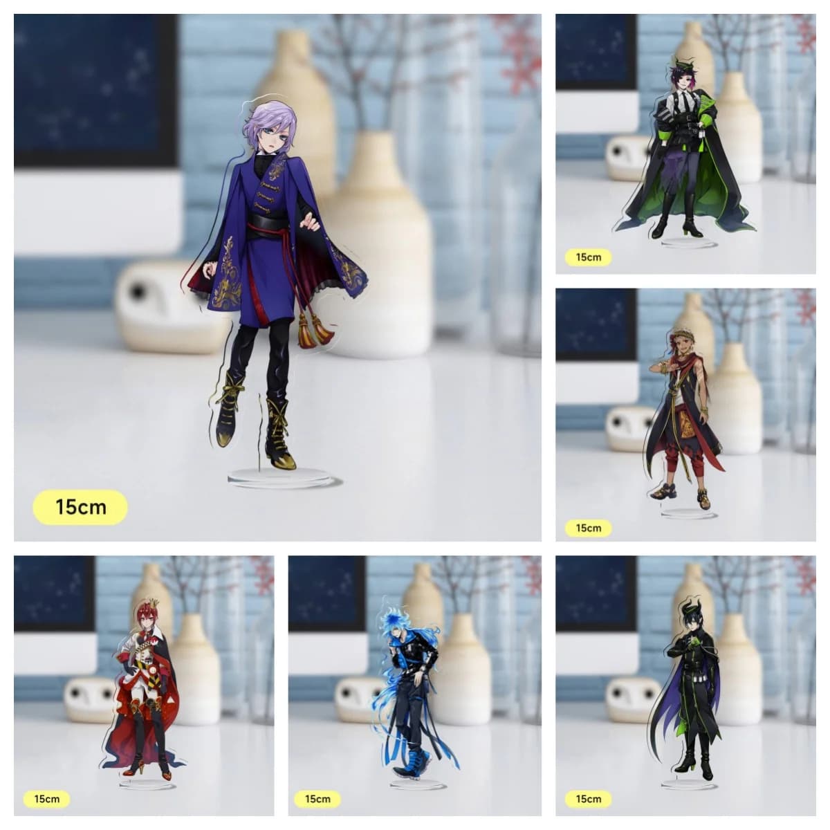 15CM Twisted Wonderland Acrylic Figure Stand Model Tile Desk Decor Cosplay Azul Leona Jade Floyd Christmas Keychain