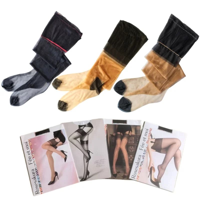 9 Styles Retro Thigh High Stockings Black Nude White Pure Nylon Foot Shaped Stockings Ladies Back Seam Patchwork Long Legs Socks
