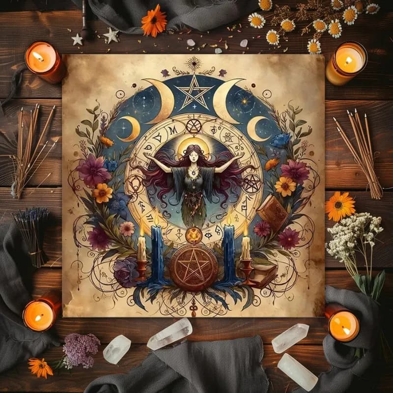 Tappeto Altare Misterioso con Fasi Lunari, Tappetino Oracolo Nero per Carte dei Tarocchi a Cinque Stelle, Tappeto da Tavolo per Tarocchi, Decorazione per la Casa
