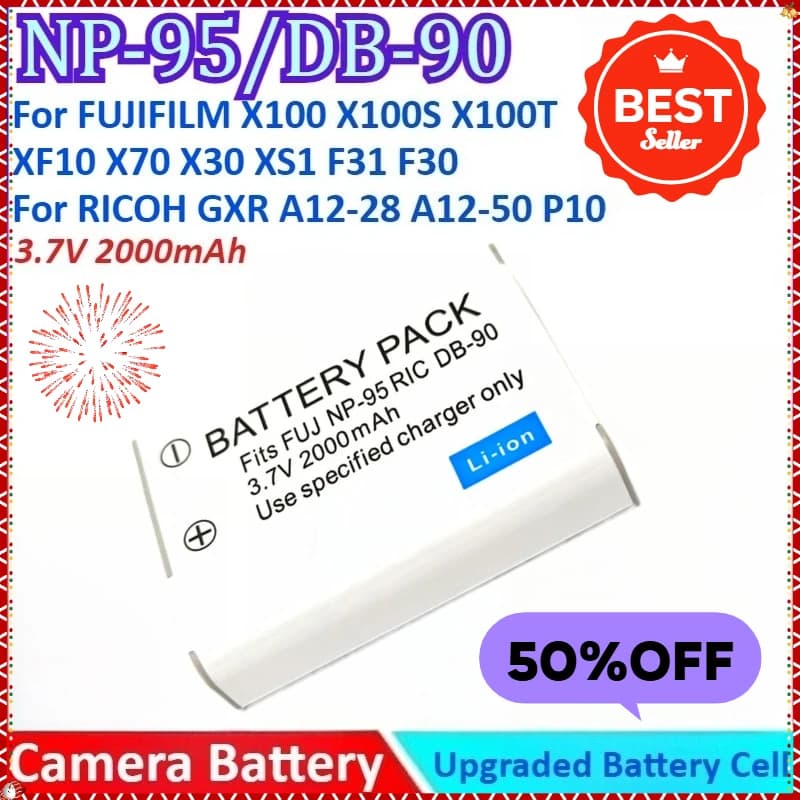 2000mAh 3.7V NP-95/ DB-90 Batteria Della Fotocamera + Caricabatterie Per FUJIFILM X100 X100S X100T XF10 XS1 F31 F30 Per RICOH GXR A12-28 A12-50 P10