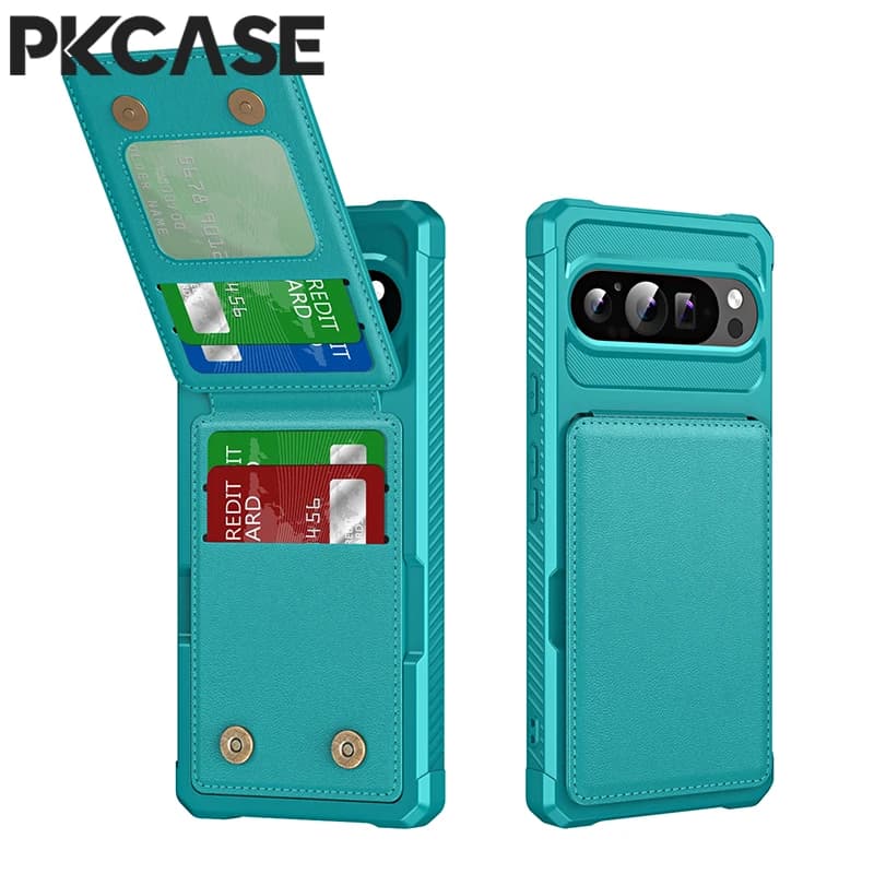 Custodia a portafoglio verticale PKCASE con slot per carte per Google Pixel 10a 9a 8a 7a 7 8 9 10 Pro XL, con doppia chiusura magnetica e rivestimento in pelle